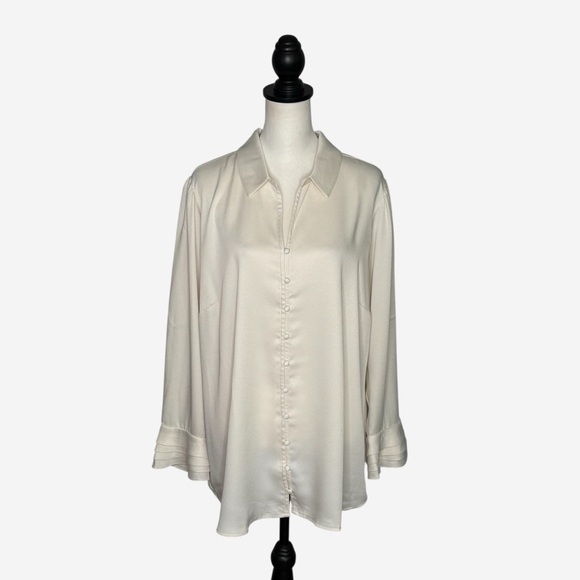 Soft Surroundings Sonnet Blouse 1X Ivory Button Down Ruffle Bell Poet Sleeve - Picture 5 of 12